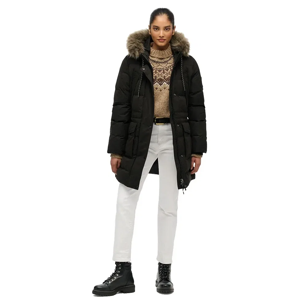 Женская куртка-пуховик с капюшоном и съемным мехом Everest Superdry, Black — фото 4