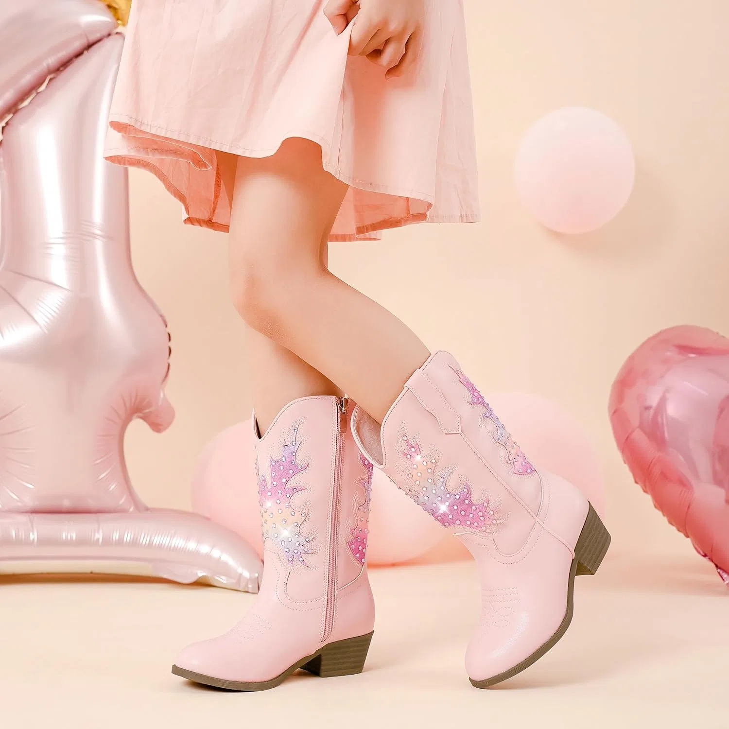 Детские сапоги для девочек с блестками и стразами Cowgirl Boots Motasha, Pink — фото 2