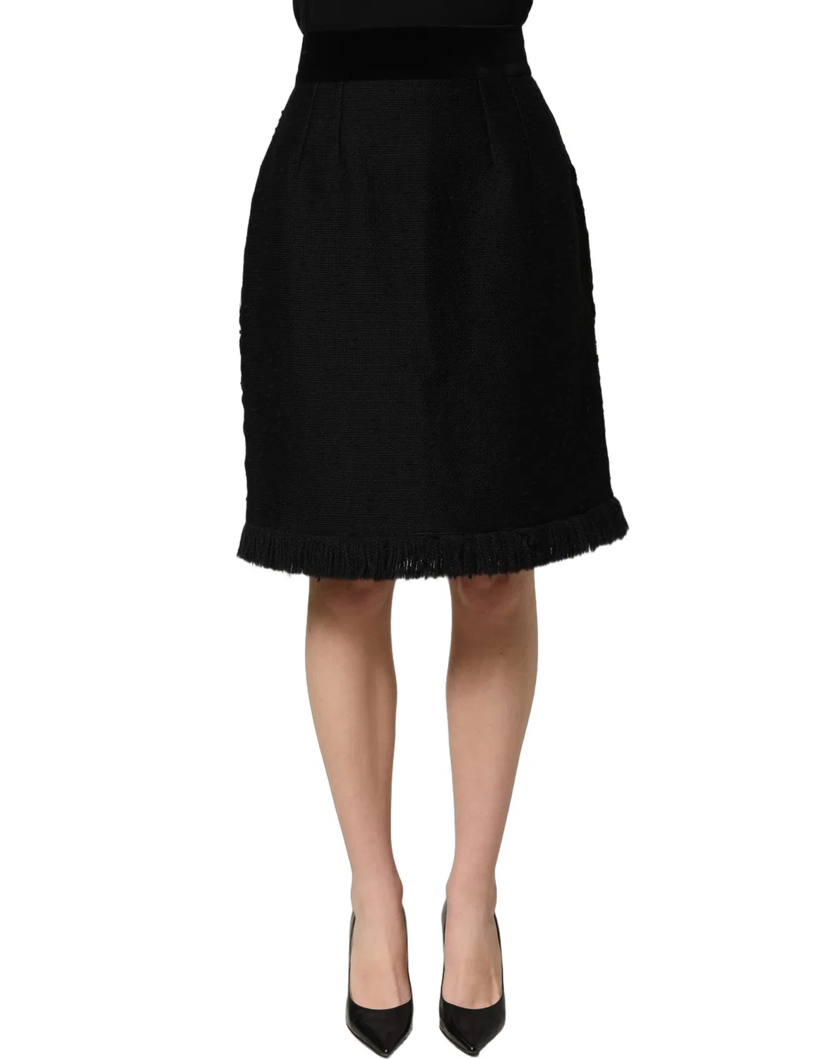 Женская юбка-карандаш с бахромой по низу High Waist Pencil Cut Dolce & Gabbana, Black — фото 4