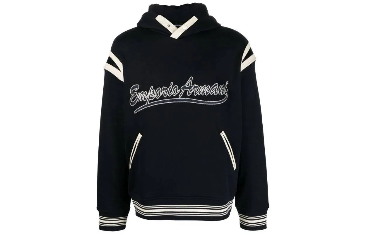 Мужское худи с вышивкой логотипа Emporio Armani, Dark Blue