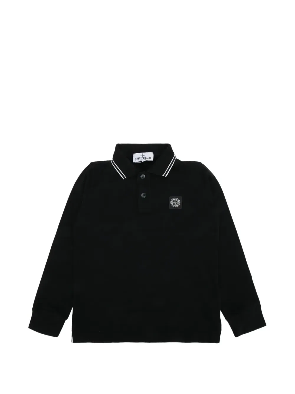 Поло с длинным рукавом и логотипом-нашивкой Stone Island Junior, черный
