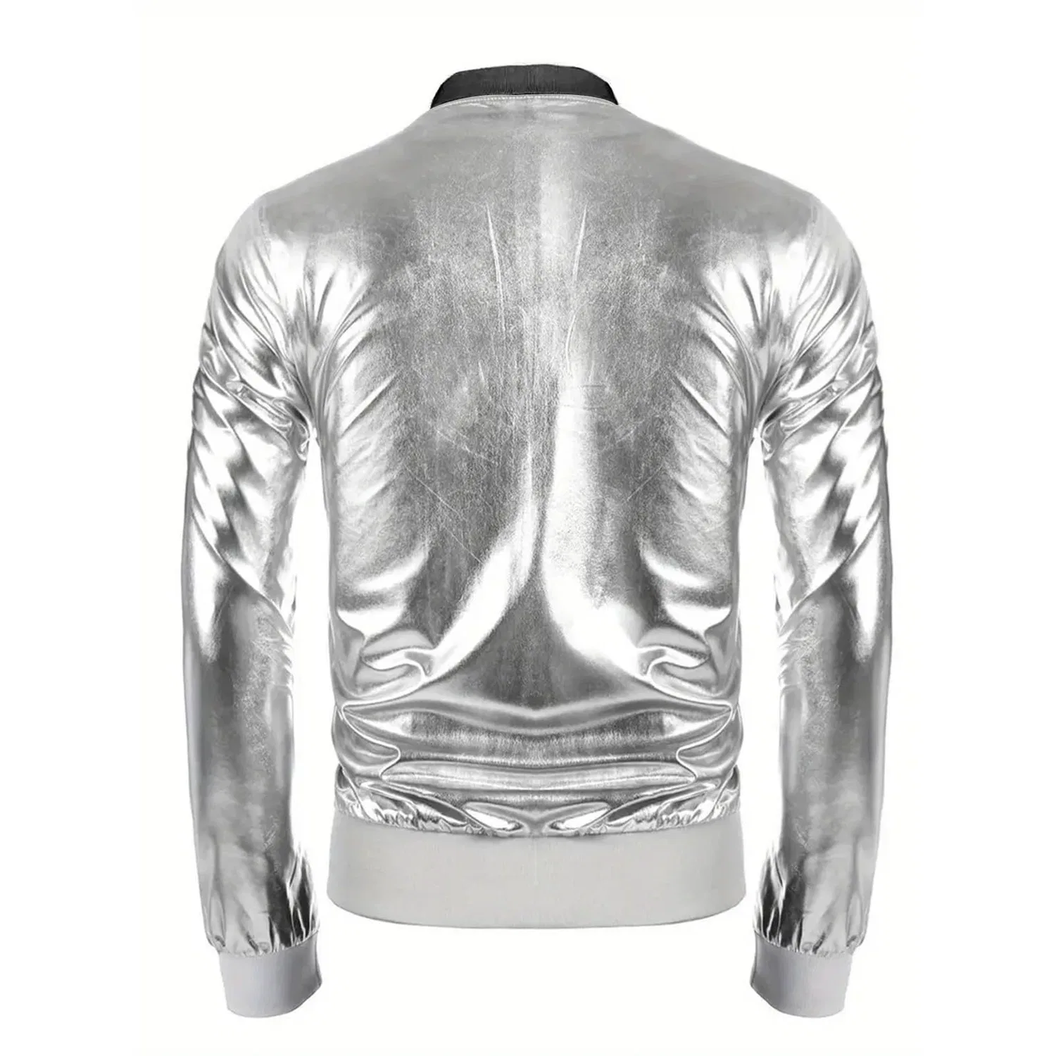 Мужская куртка-бомбер с металлическим блеском, slim fit, на молнии, для вечеринок, White — фото 3