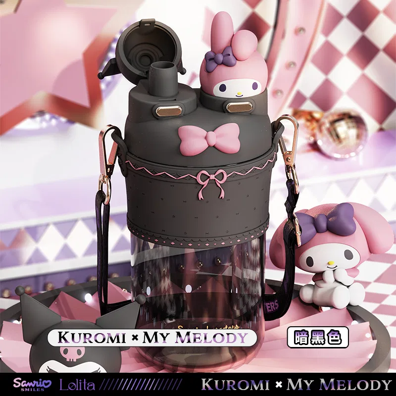 Детская кружка с принтом Kuromi, 700 мл, Sanrio, Lolita Gothic+LFLife Water Cup Straps — фото 3
