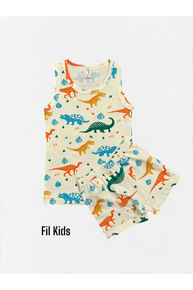 Детский комплект для мальчиков из хлопка с принтом Elmas Kids, Ecru