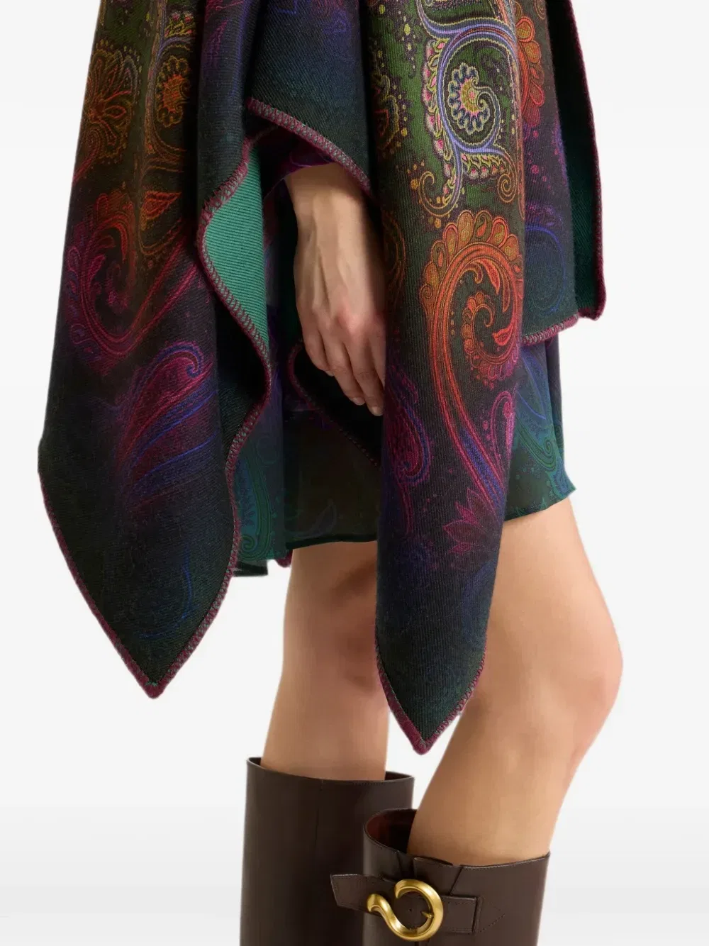 Двусторонний шерстяной кейп с узором пейсли Etro, зеленый — фото 4