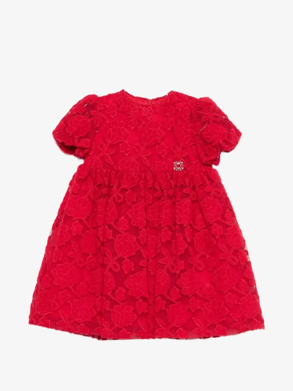 Платье с объемными рукавами из цветочного кружева ELIE SAAB JUNIOR, красный