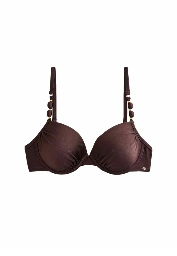 Топ бикини с пайетками Padded wired beaded Next, chocolate brown high shine, коричневый/шоколадный