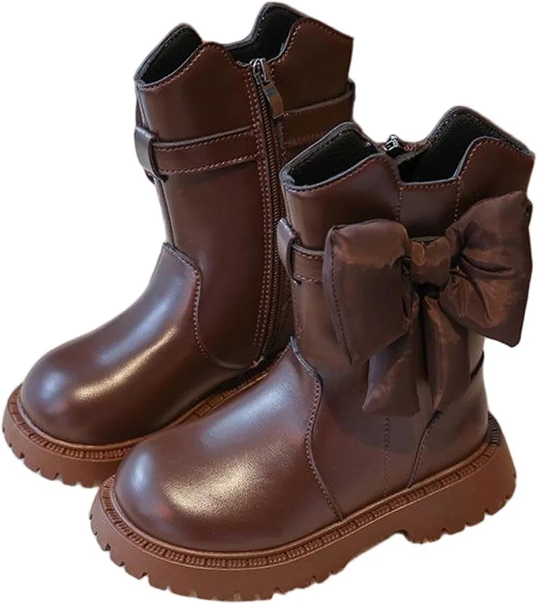Детские ботинки для девочек с бантом и молнией сбоку, модель Bow Shoes, Brown