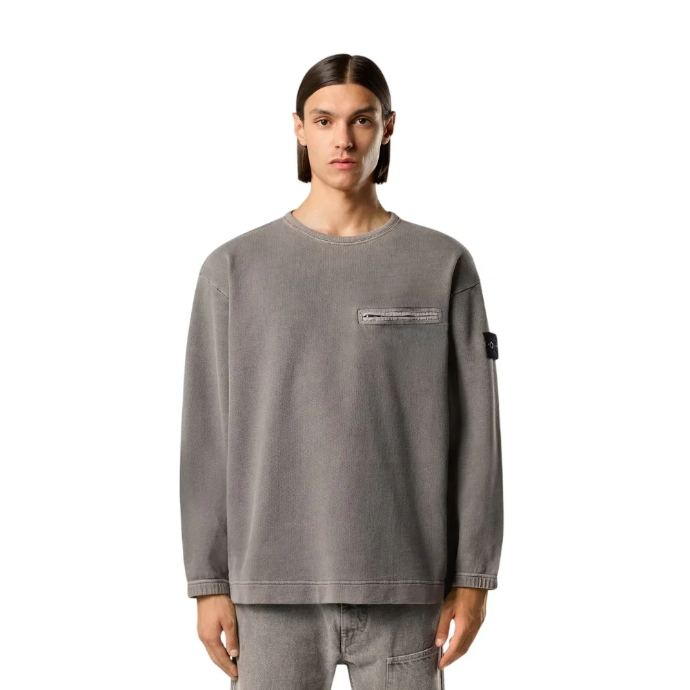 Мужской свитшот Stone Island Oversized-fit Crewneck With Chest Pocket, серый