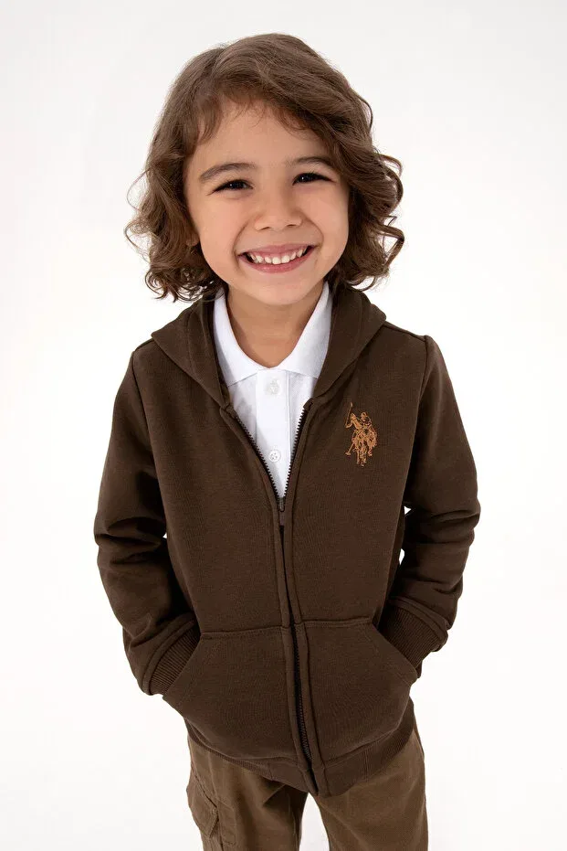 Детское худи на молнии с капюшоном U.S. Polo Assn., Brown