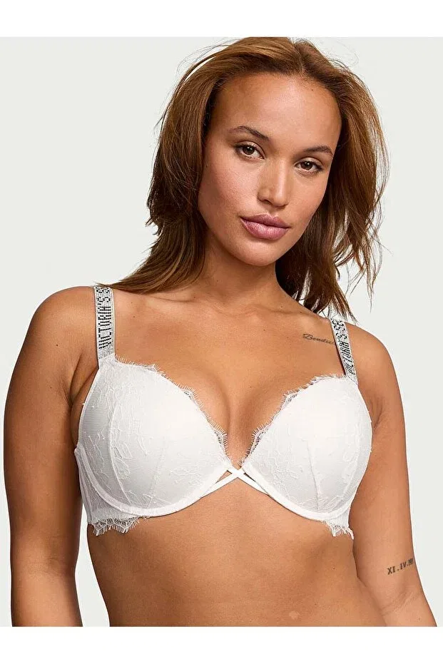 Женский бюстгальтер кружевной Glittery Strappy Lace Push-Up Bra Victoria'S Secret, Coconut White