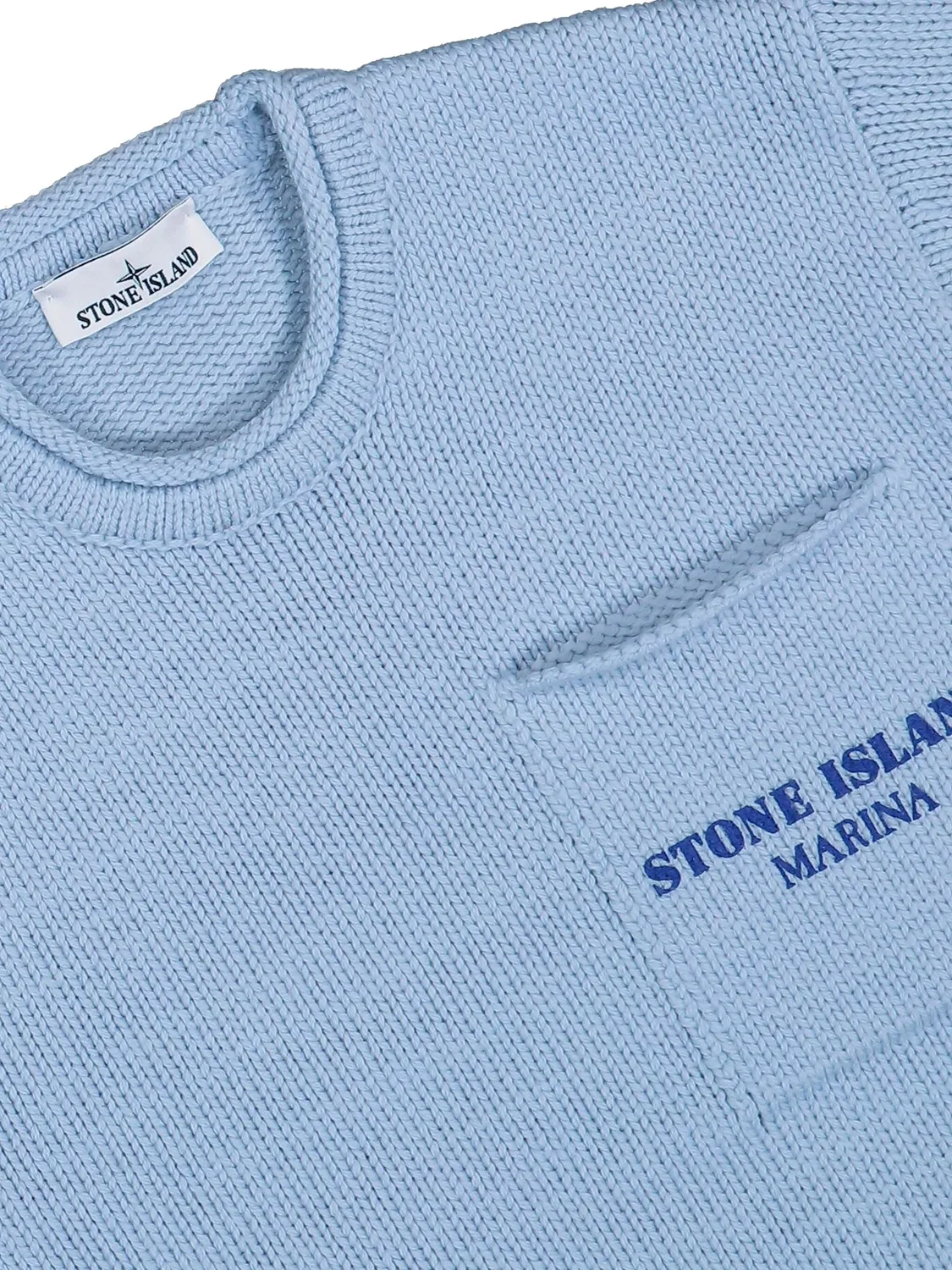 Свитер с полосками и круглым вырезом Stone Island, светло-синий — фото 2