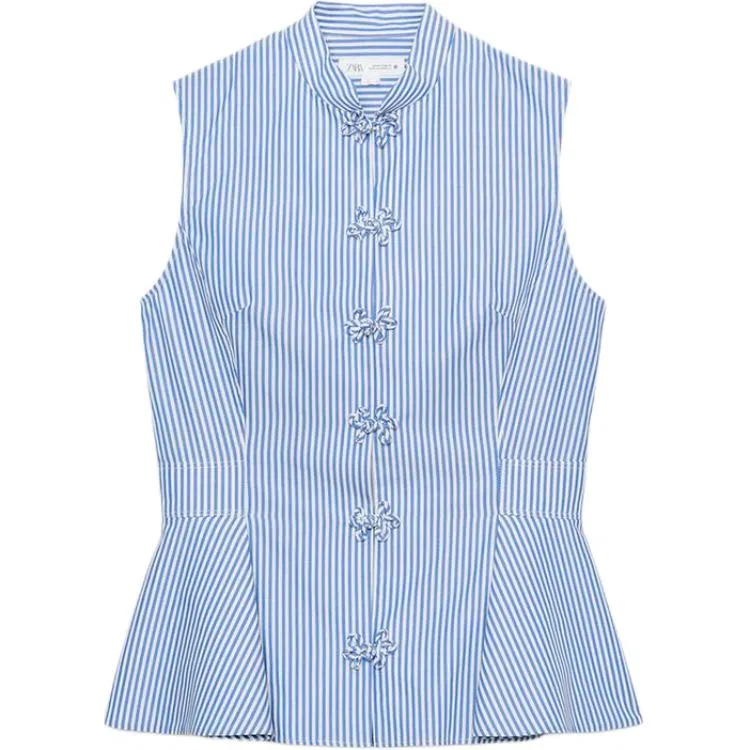 Женская рубашка с воротником-стойкой Blue/White ZARA