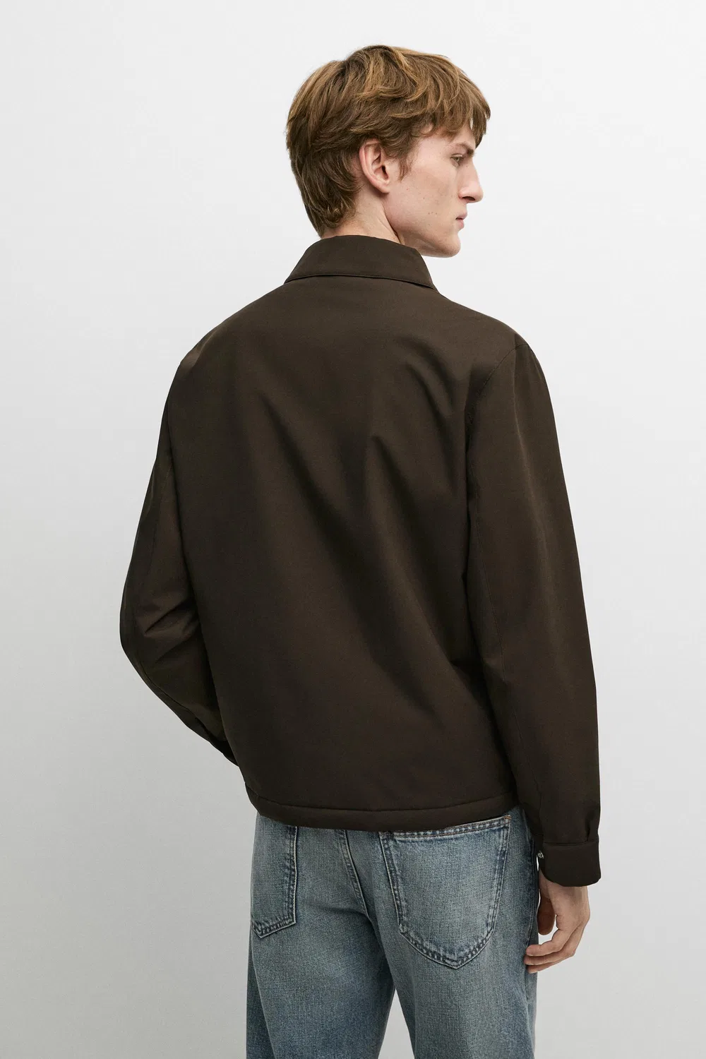 Куртка Massimo Dutti, легкая, с воротником, шоколадного цвета — фото 3