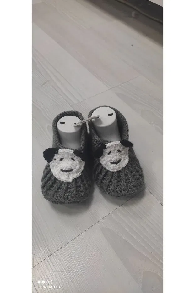 Детские пинетки для новорожденных вязаные с принтом Teddy Bear Kevser Nur Tuhafiye, Gray — фото 2
