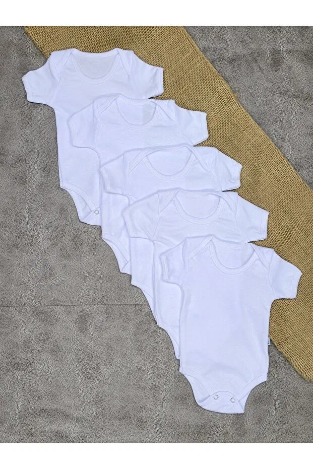 Детское боди-комбинезон с коротким рукавом хлопковый набор 5 шт Vieso, White Shortsleeve — фото 4