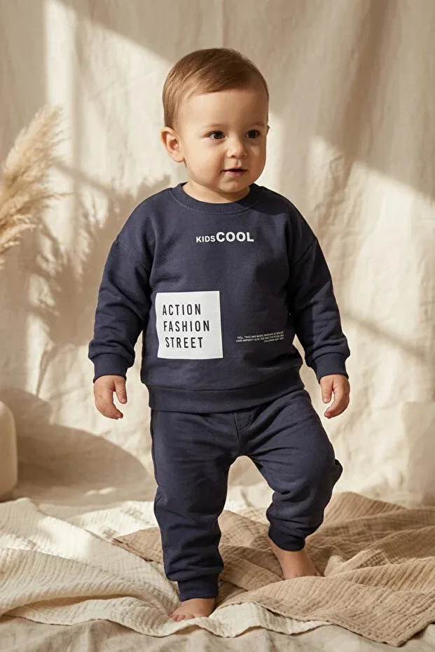 Детский комплект худи и джоггеров из коттона оверсайз Action Street Kids Cocsall Baby, Smoke Grey — фото 3
