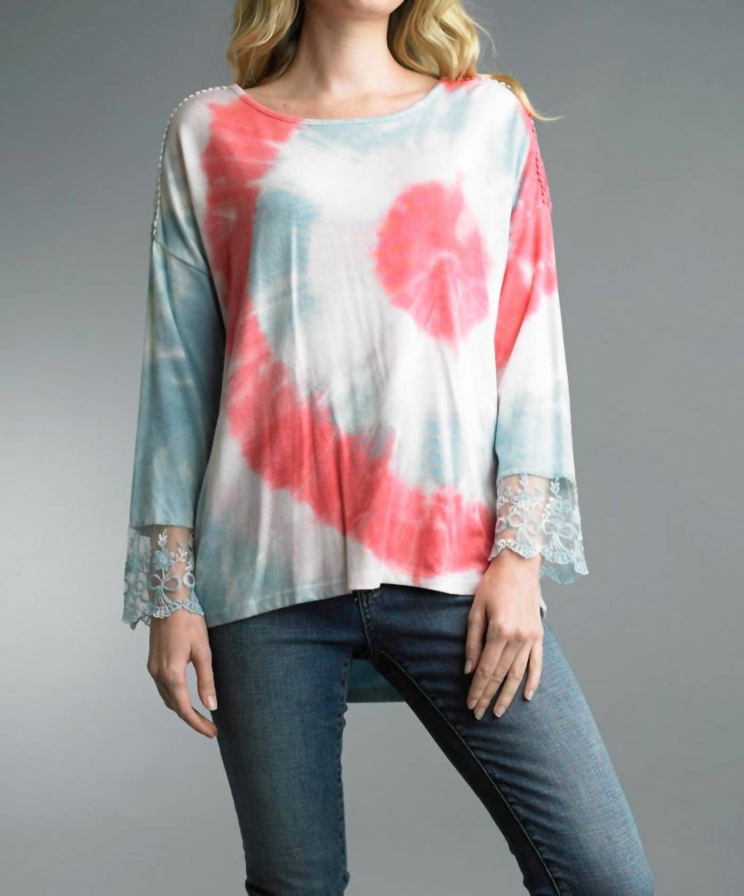 

Свитер Tie Dye And Lace Hi Low в многоцветном цвете TEMPO PARIS, цвет multi