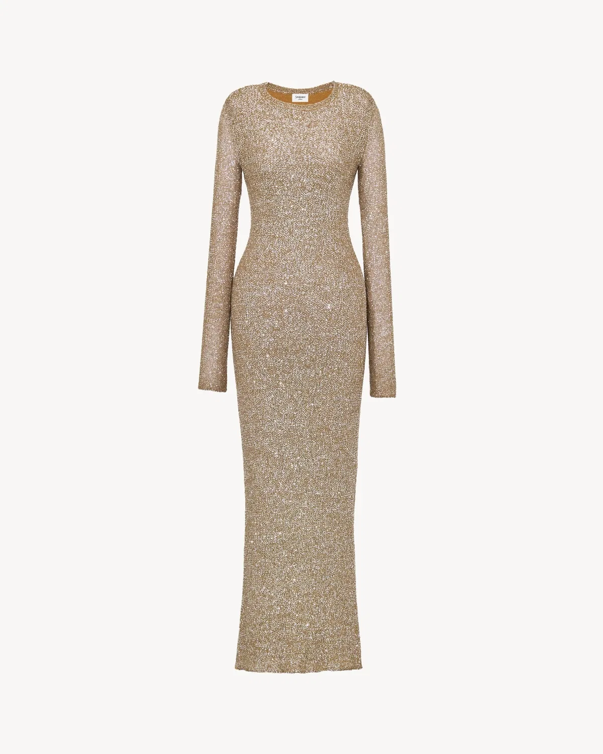 Длинное вязаное платье с пайетками SAINT LAURENT, коричневый