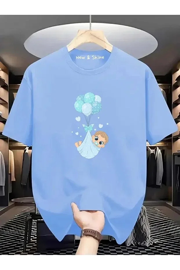 Детская футболка оверсайз с принтом New Shine, Babyblue