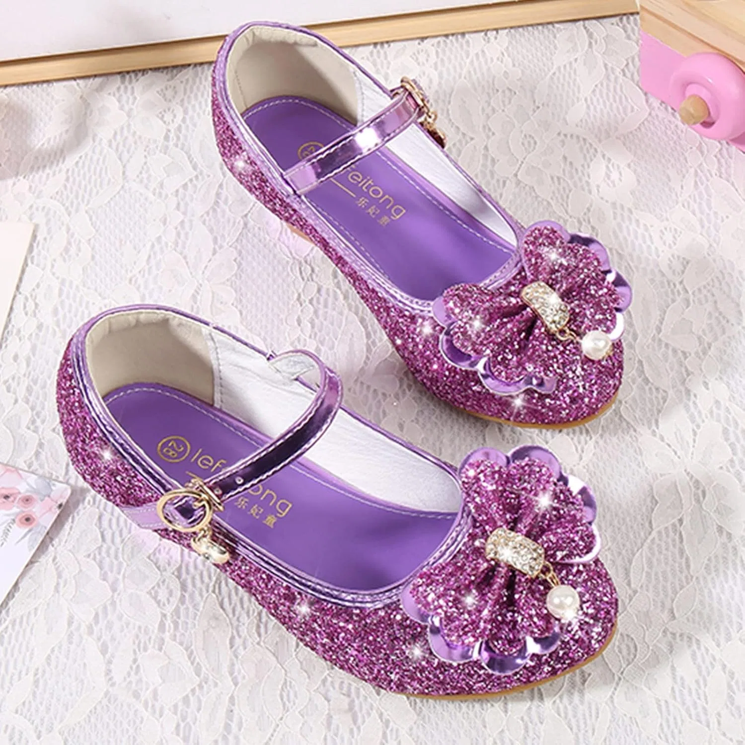 Детские туфли для девочек с принтом Mary Jane Princess Flower Shoes, Purple — фото 3