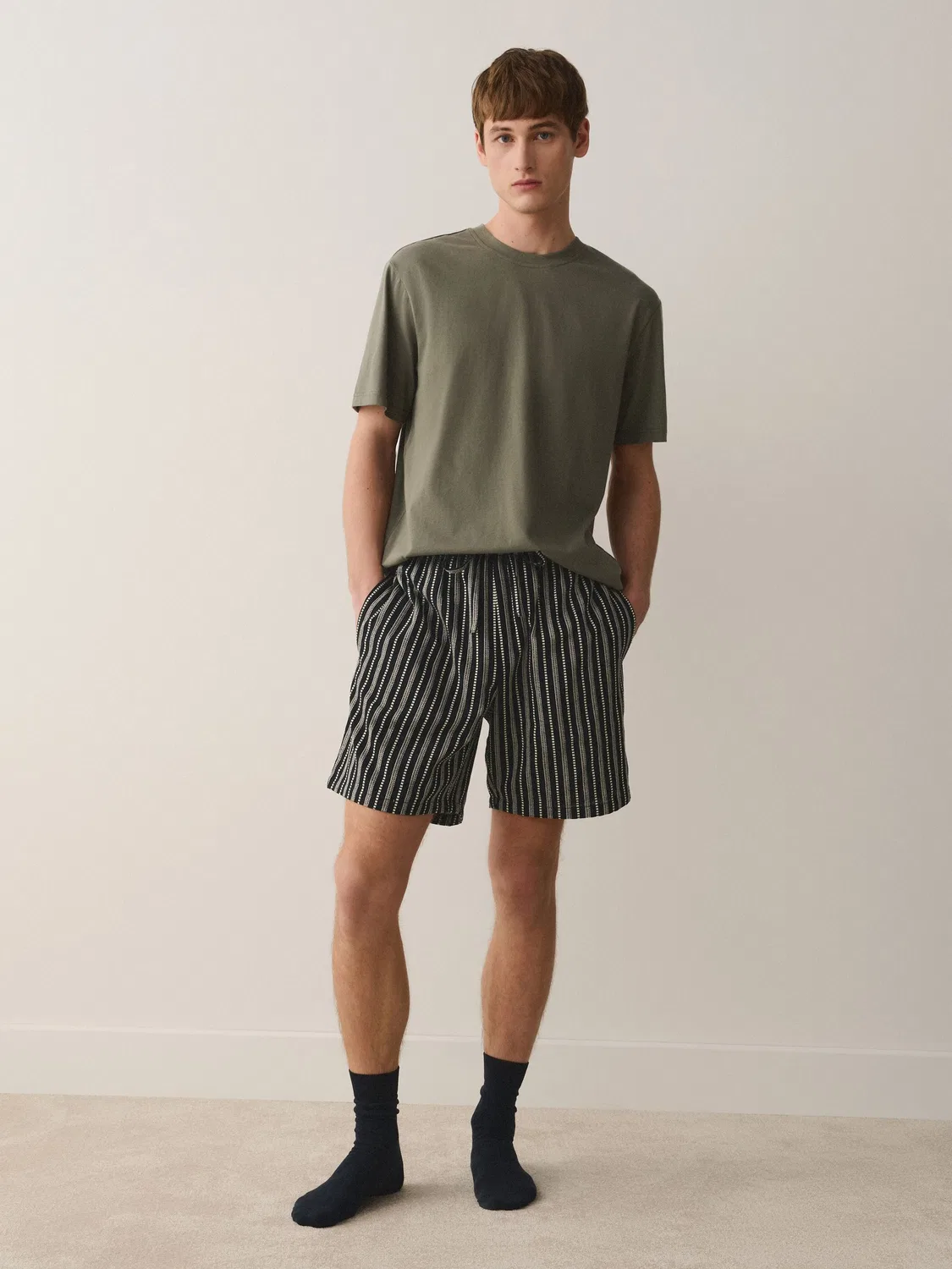 Пижама с коротким рукавом, полосатая, Green Woven Stripe Next, зеленый