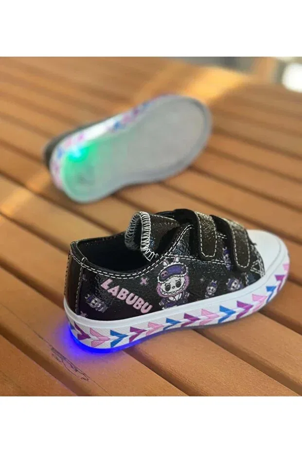 Детские повседневные туфли для девочек с детским принтом Surpie Shoes, Black — фото 3