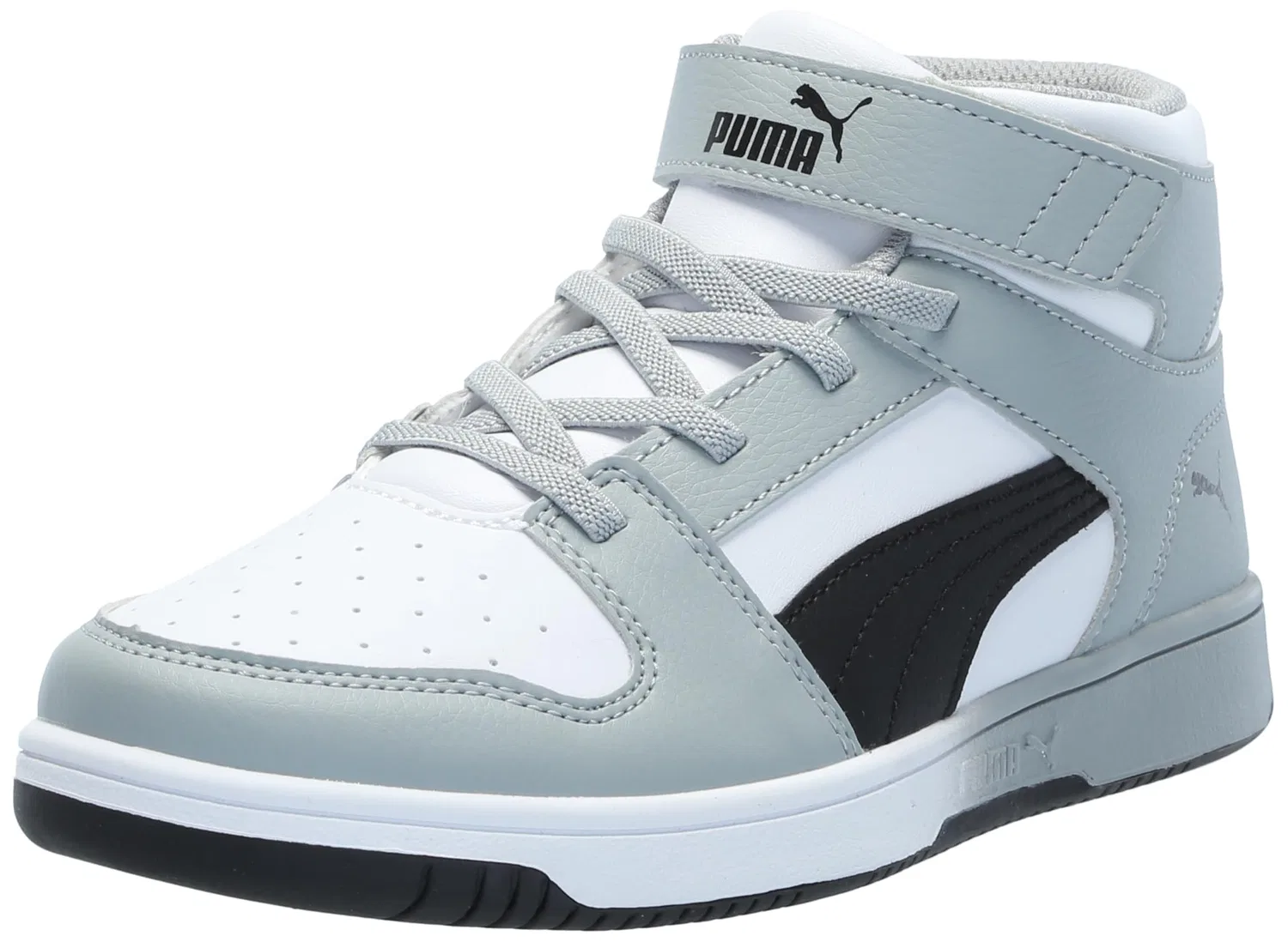 Детские кроссовки для мальчиков с перфорированным верхом Rebound Layup Mid Hook and Loop PUMA PUMA White PUMA Black Cool Mid Gray