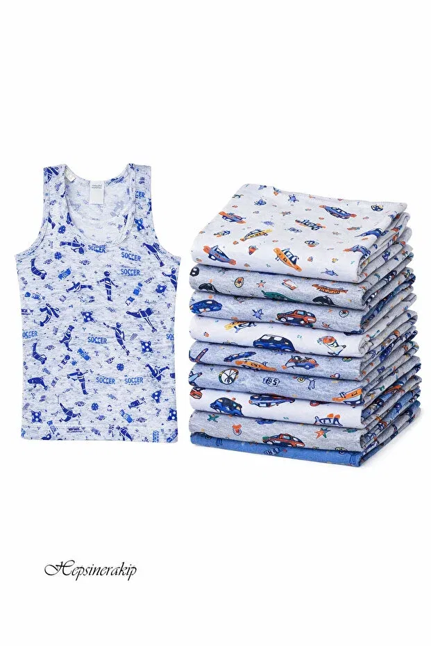 Детское для мальчиков хлопковое нижнее белье Pack of 10 boys colorful patterned undershirt 100% cotton cheerful Hepsine Rakip, Mixed — фото 3