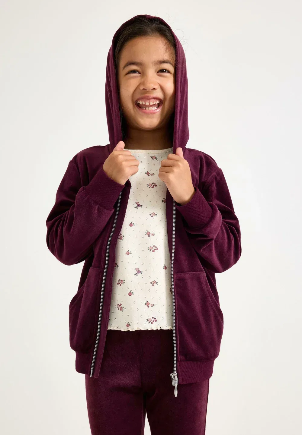 Велюровая толстовка на молнии Lindex, Dark Lilac — фото 2