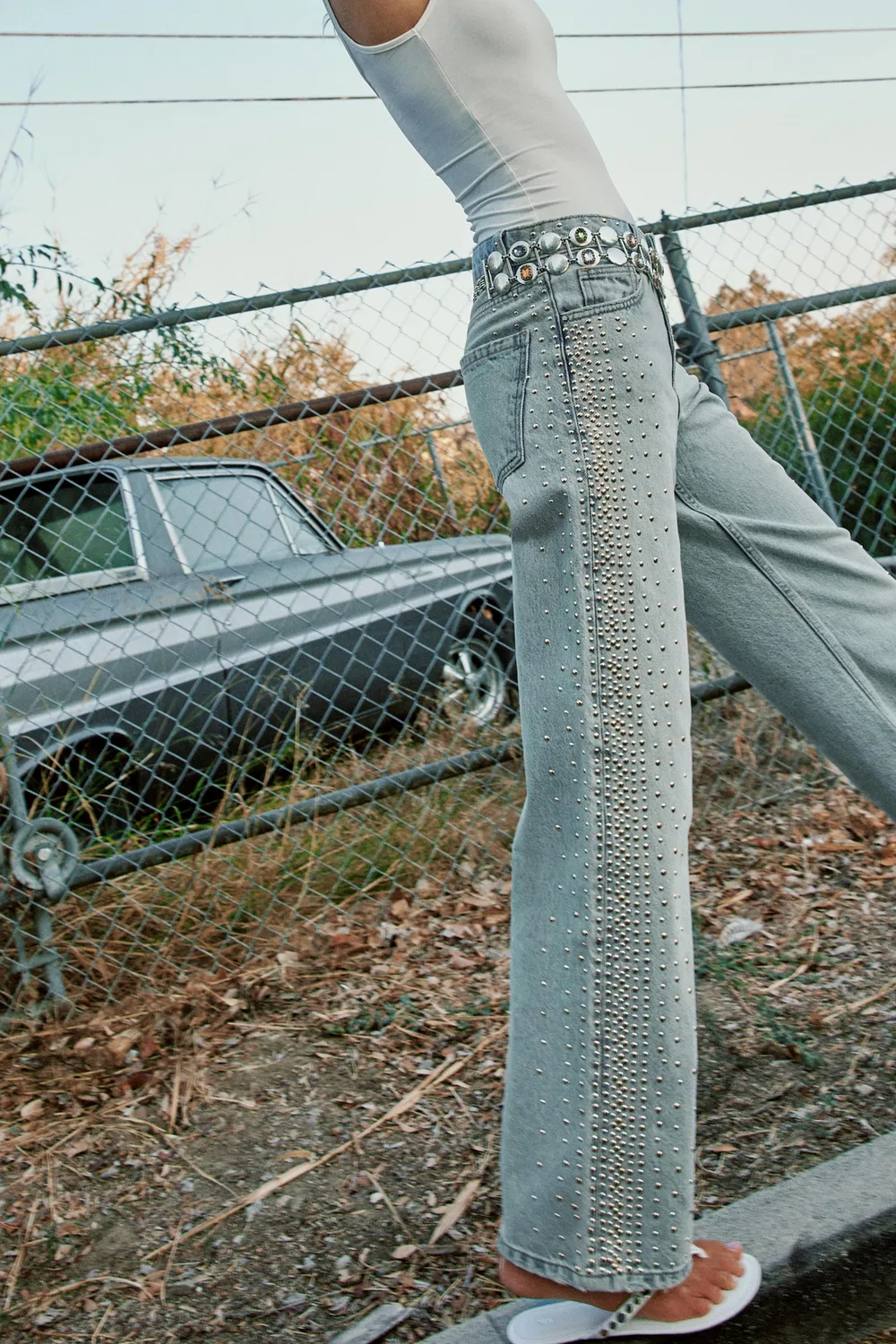 Джинсы прямого кроя средней посадки с заклепками Z1975 ZARA, Light blue
