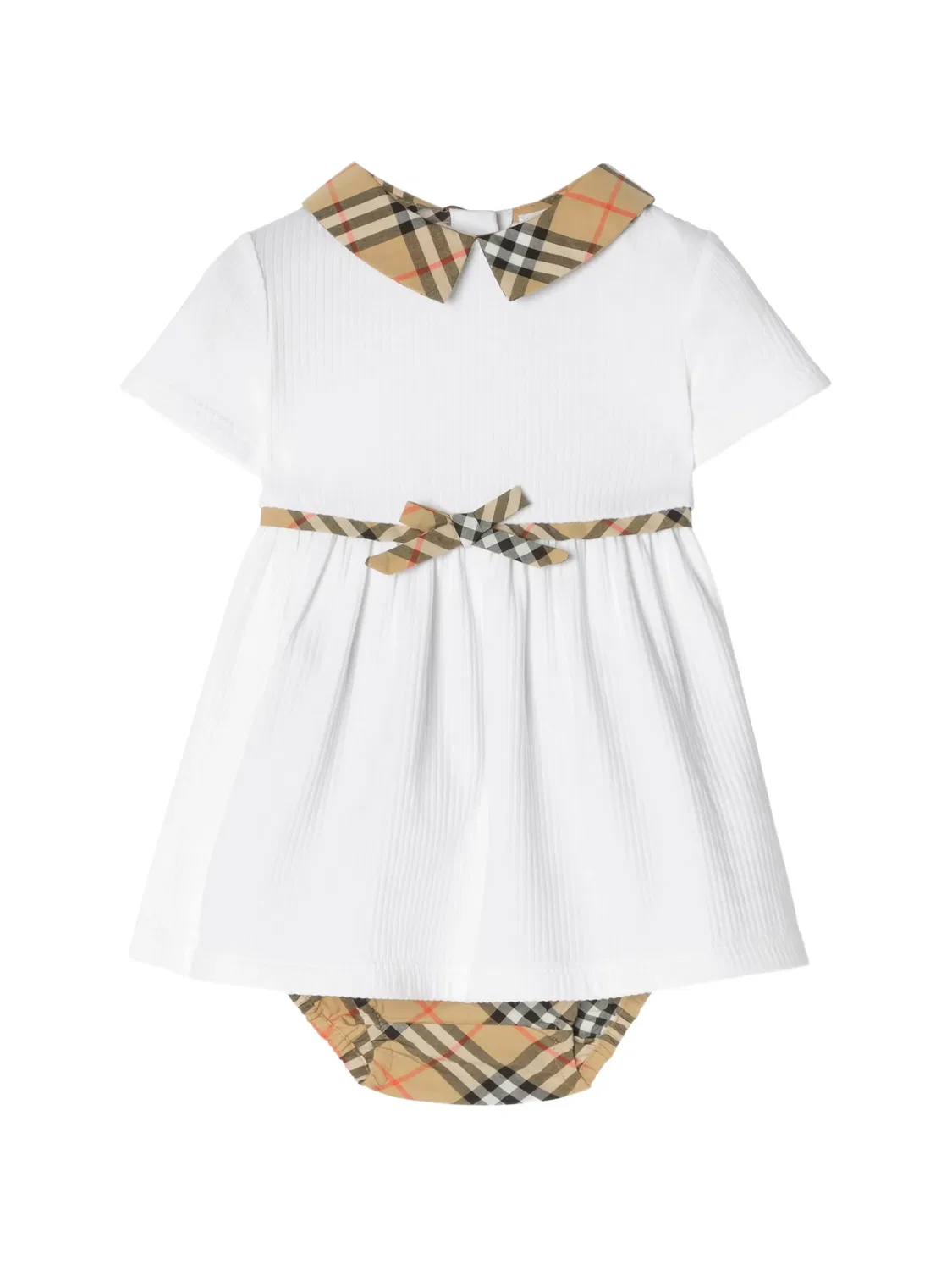 Платье House Check с бантом и комплект из панталонов Burberry Kids, белый