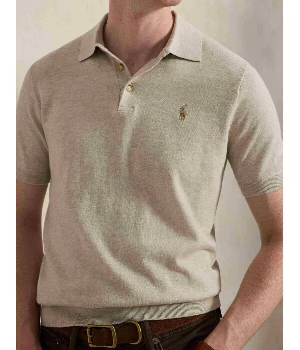 Мужское поло Slim Fit Polo Ralph Lauren, бежевый — фото 4
