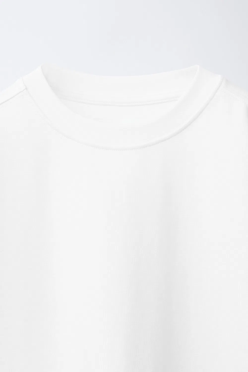 Однотонная футболка из трикотажа ZARA, Light Ecru — фото 3