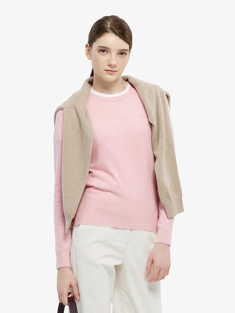 Свитер женский LACOSTE Pink, базовый пуловер из 100% шерсти