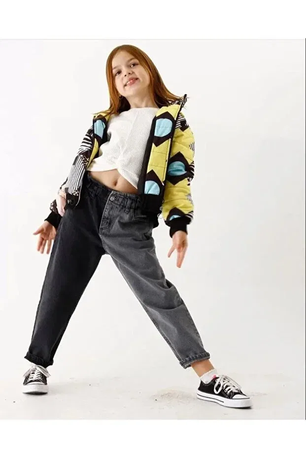 Детское пальто для девочек с принтом Colorful Zippered Girl's Coat Minigimin Cicileri, Colored — фото 3