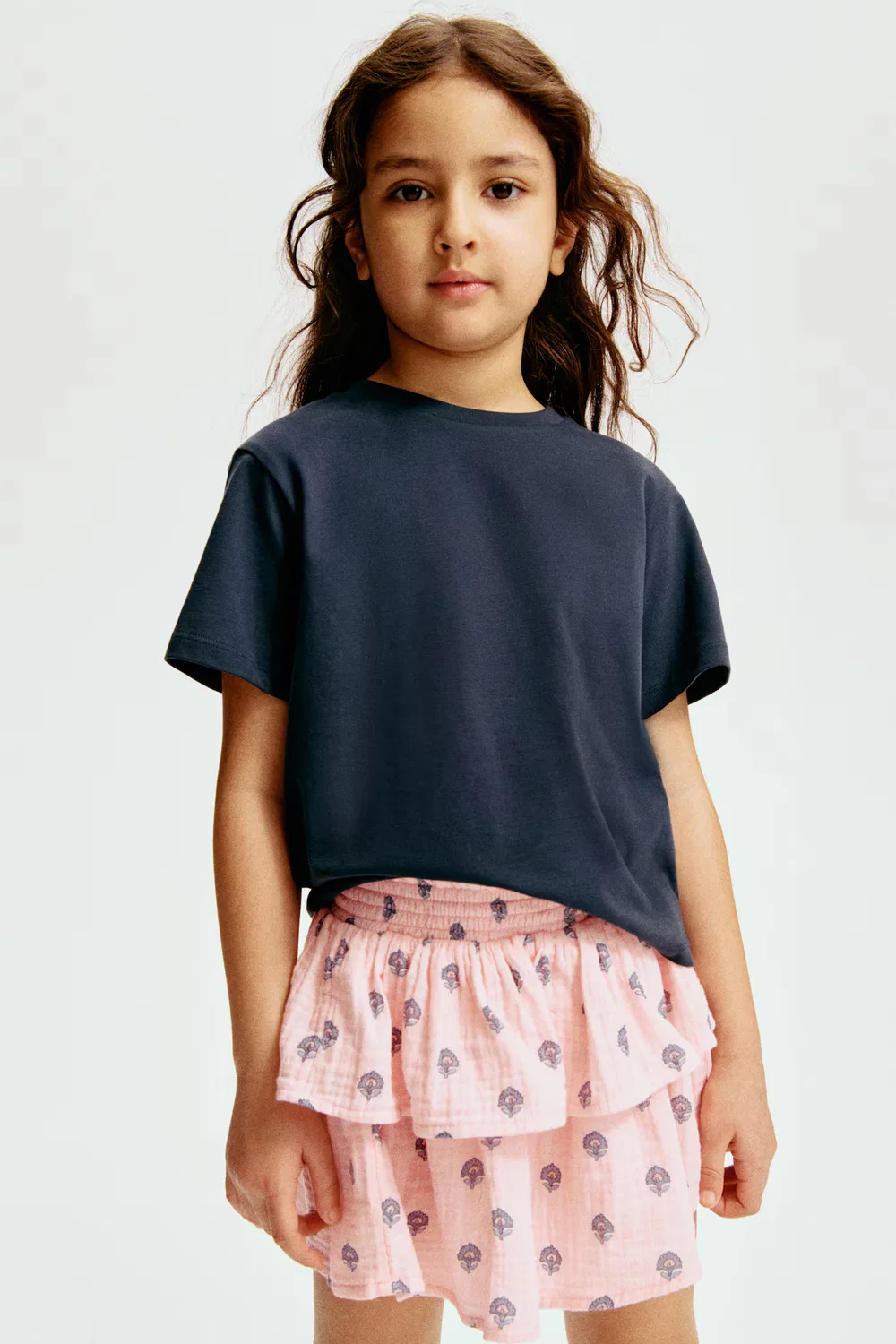 Многоярусная юбка из муслина H&M, Hellrosa/Geblümt