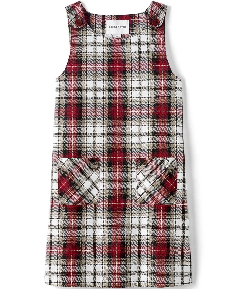 Платье-джемпер с пуговицами на плечах и накладными карманами Lands' End, Garnet Khaki Plaid — фото 4