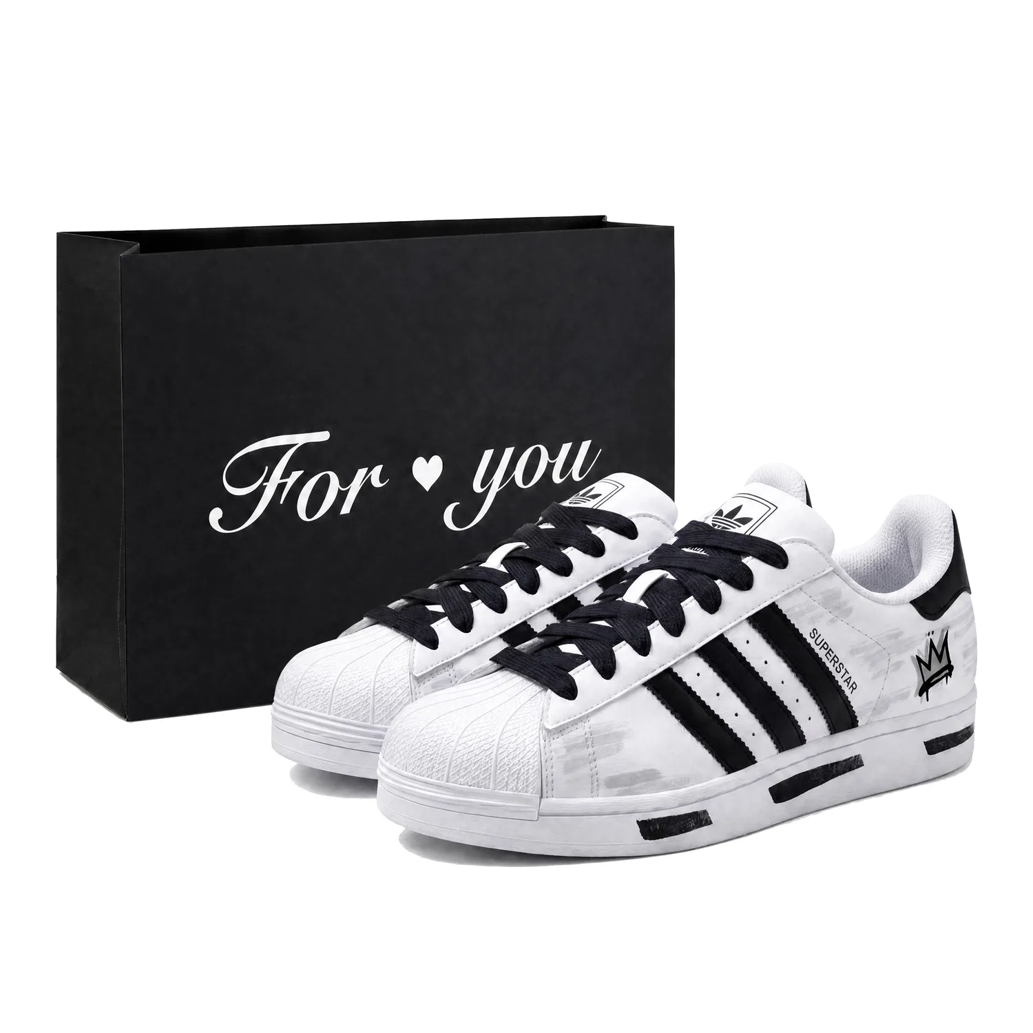 Детские кроссовки для скейтбординга с кастомным дизайном Adidas Originals Superstar 2, White