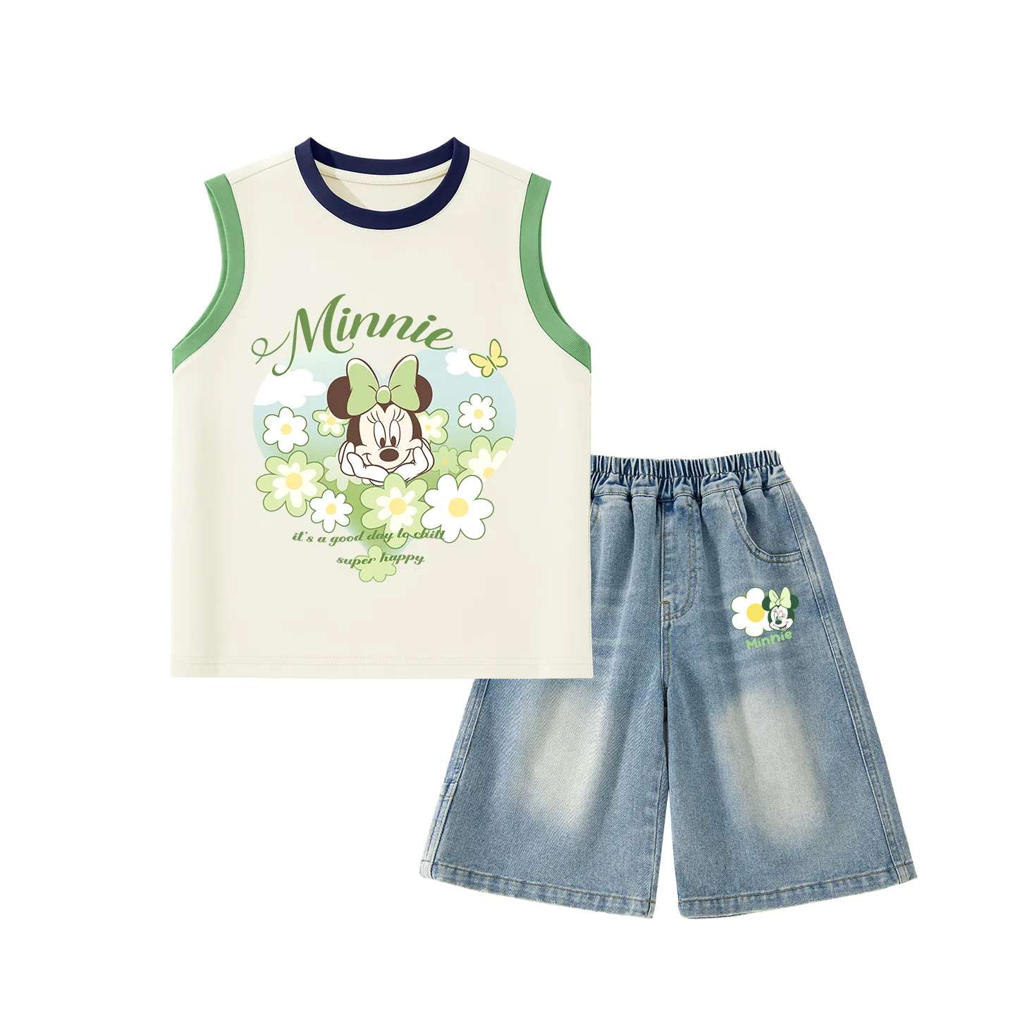 Детский костюм повседневный с круглым вырезом, Disney, Di Floral Blue White+Di Floral K Denim Blue — фото 4