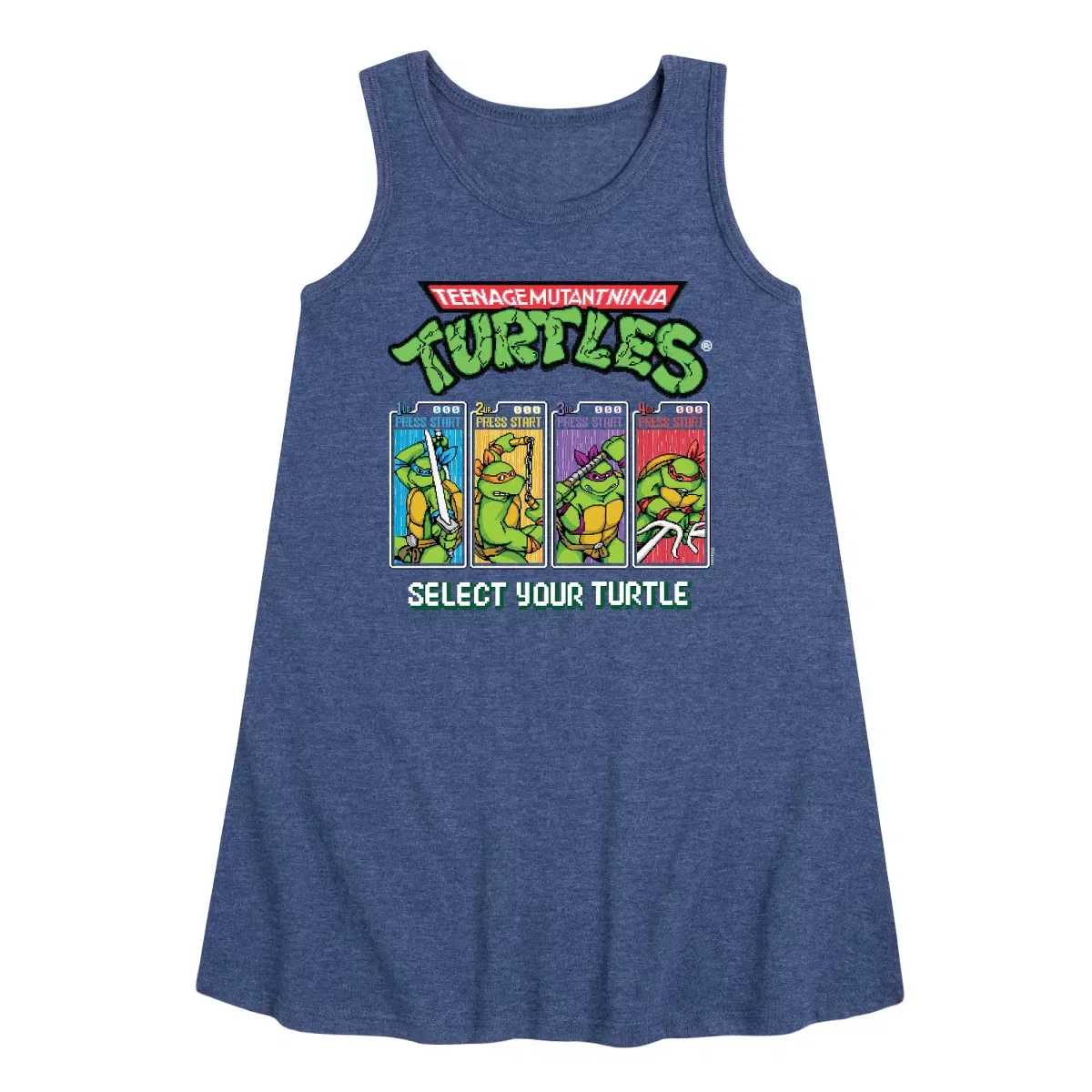Детское платье-трапеция без рукавов с принтом Teenage Mutant Ninja Turtles Select Your Turtle Video Game Teenage Mutant Ninja Turtles, Heather Navy