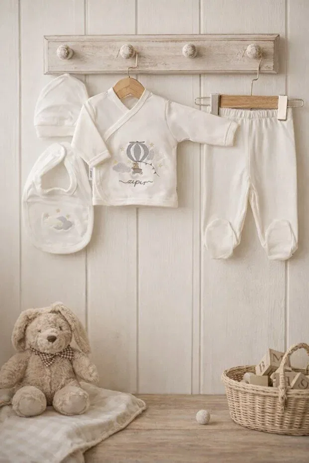 Детский комплект для новорожденных для мальчиков хлопковый Newborn set with 5 flying balloons Arin Baby, White-Flying Balloon — фото 4