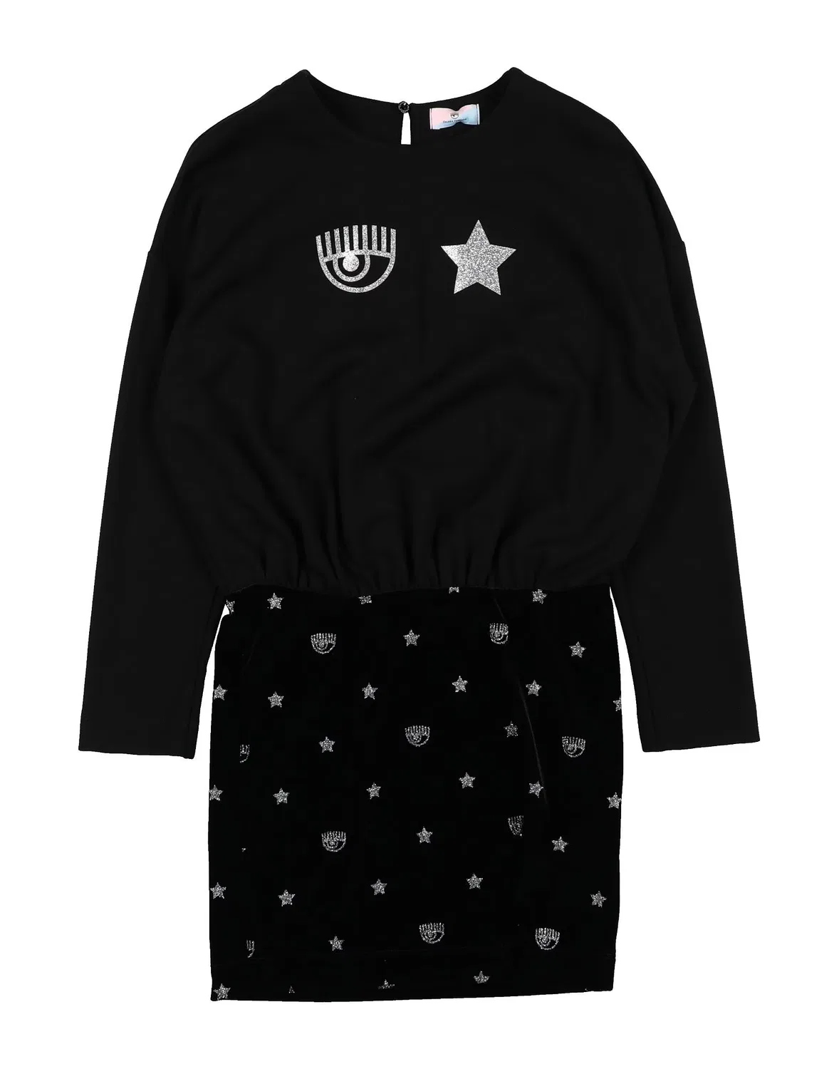 Детское платье из шенилла с длинным рукавом Chiara Ferragni, черный