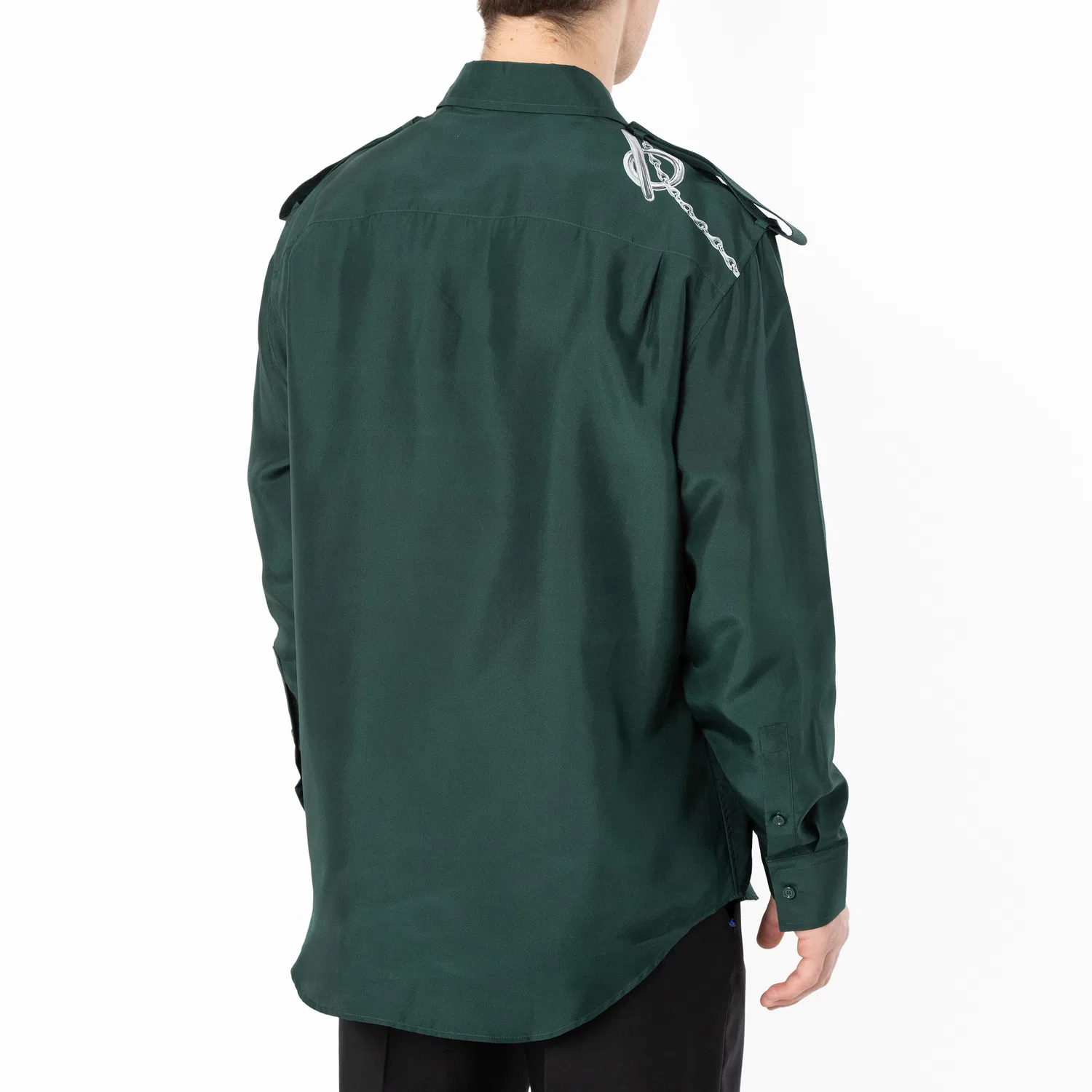 Рубашка из шёлка с принтом Knight Hardware Burberry, Silver/Green — фото 4