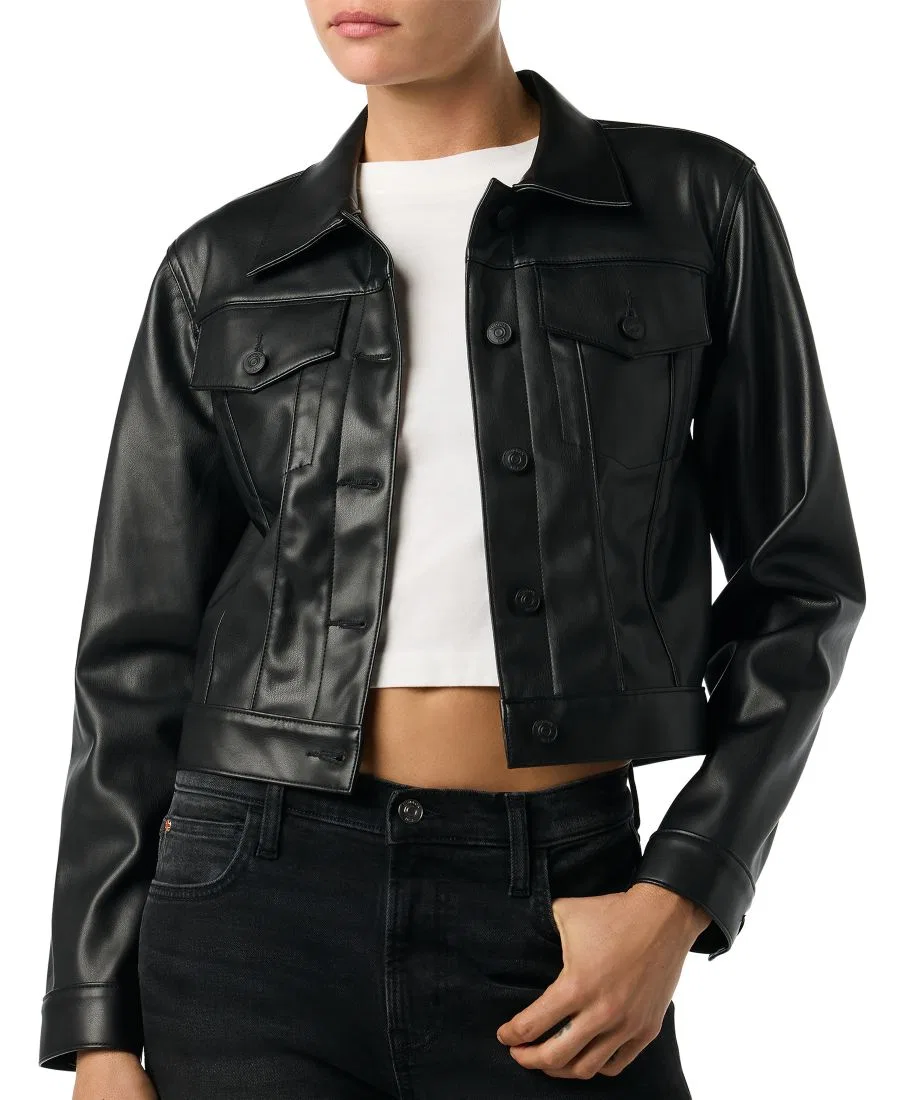 Куртка из кожзаменителя с длинным рукавом, укороченная Hudson Jeans, Black