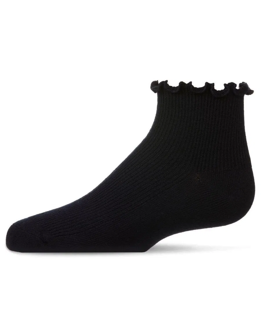 Детские носки с рюшей из тонкого риба, модель Ruffled Top Thin Ribbed Anklet MeMoi, Navy
