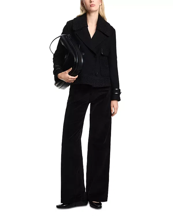 Женская куртка с отделкой из искусственной кожи Fleece Faux Leather Trim Jacket Emporio Armani, Solid Black — фото 2