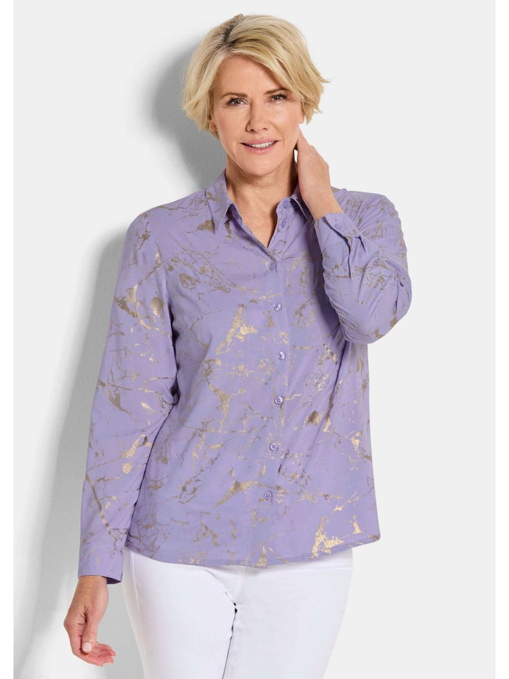 

GOLDNER Укороченный размер: Рубашка-блузка с принтом и мерцающими нитями сиреневого цвета / с узором