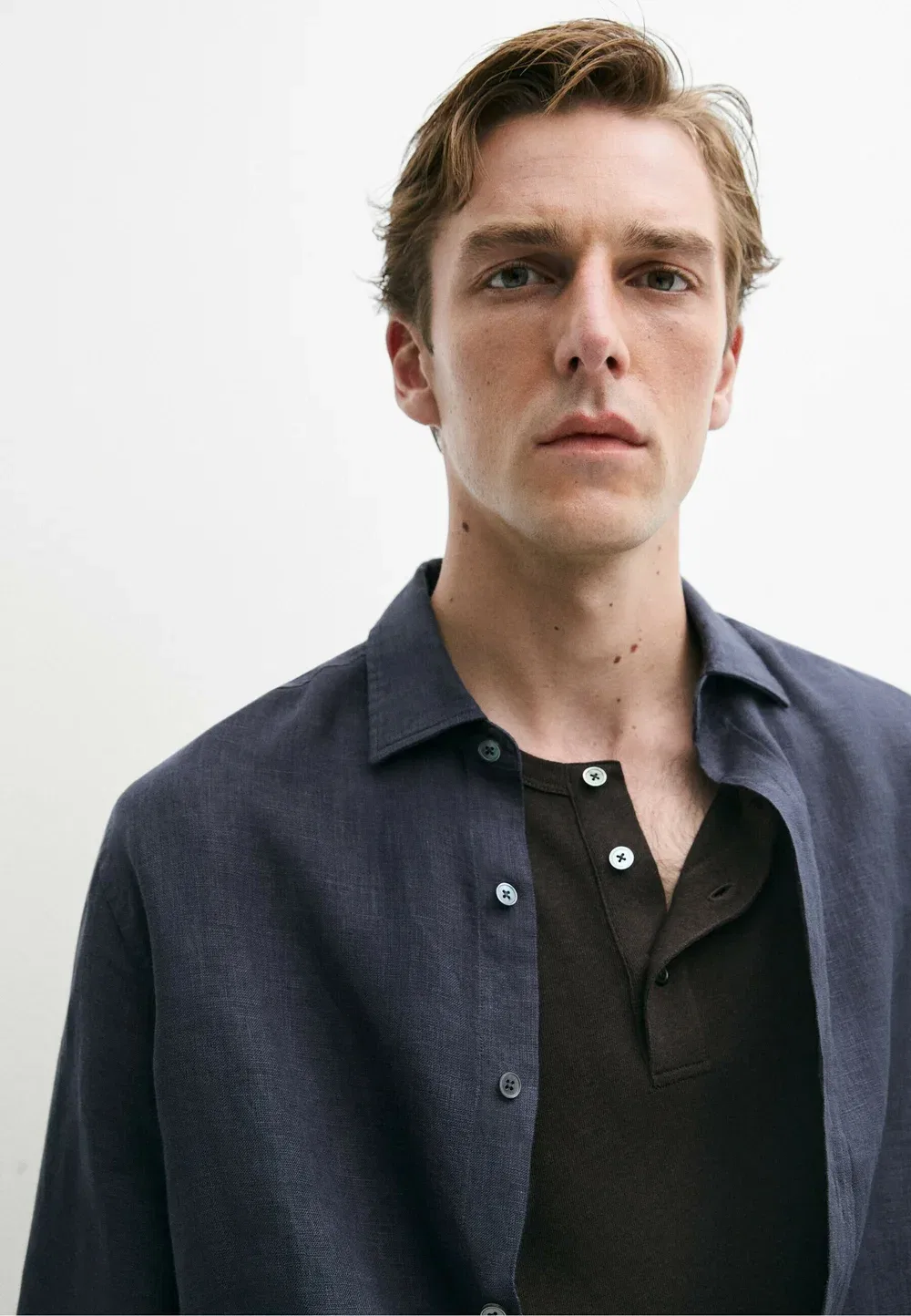 Рубашка из 100% льна, стандартного кроя Massimo Dutti, Blue — фото 4
