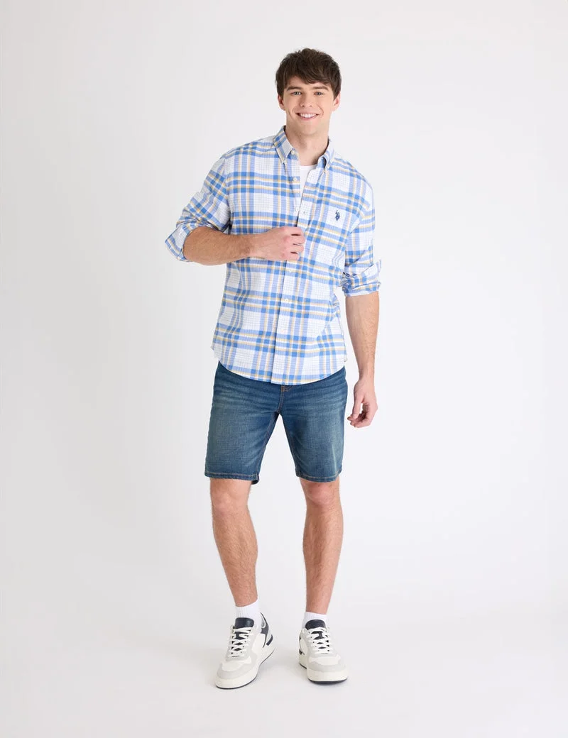 Мужская рубашка U.S. Polo Assn. Long Sleeve Plaid Slub Poplin, синий/желтый — фото 3